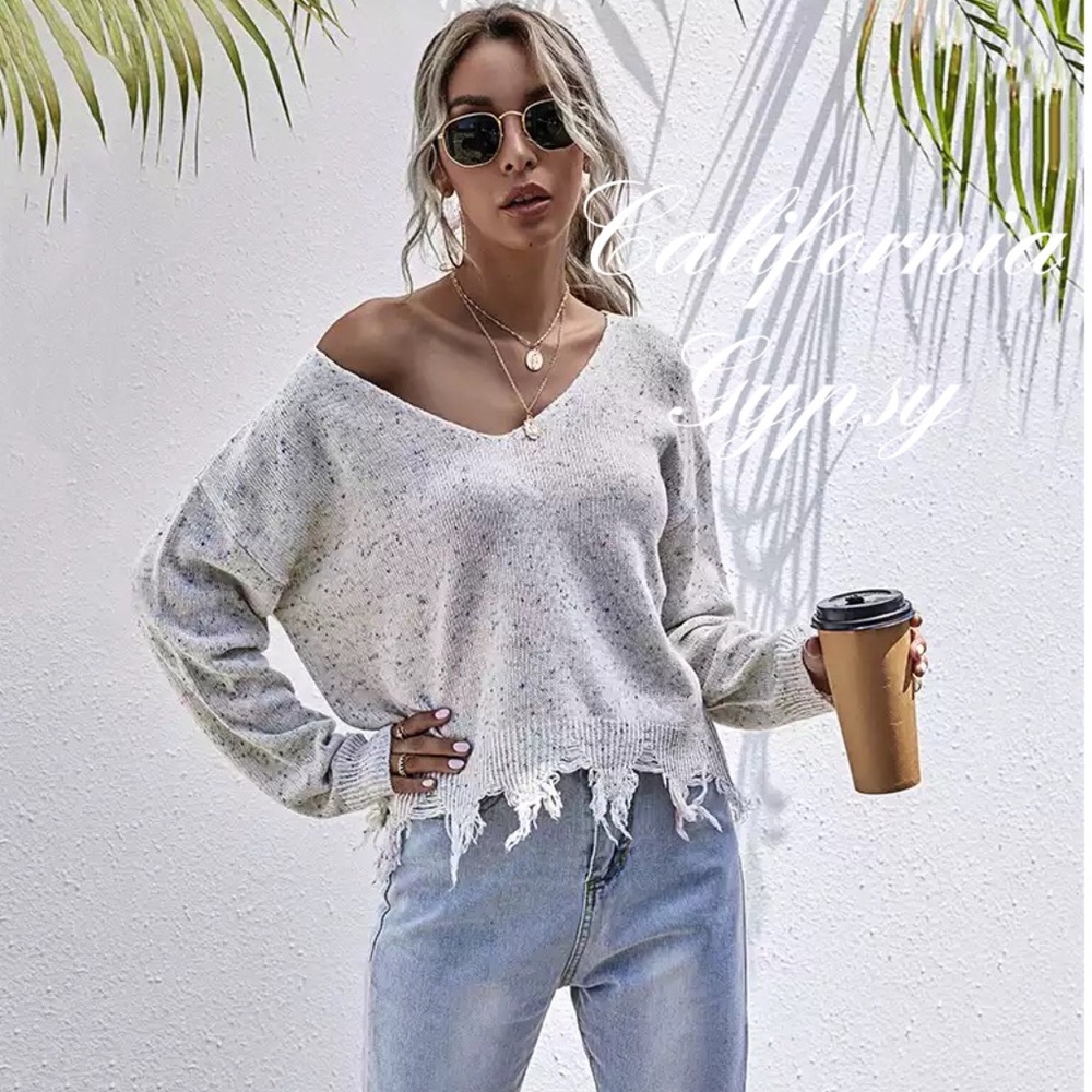 LAST ONE Frayed Confetti Distressed Knit Sweater - Picture 6 of 12